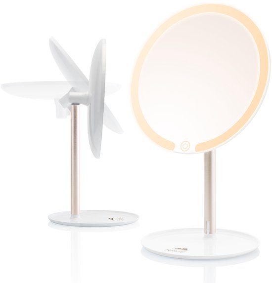 ETA Fenité Make-up Spiegel mit Beleuchtung - 90° schwenkbar und wiederaufladbar über USB-C - Lichtfarbe einstellbar - Ø 17,8 cm - Weiß