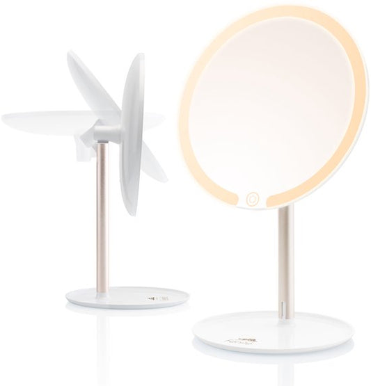 ETA Fenité Make-up Spiegel mit Beleuchtung - 90° schwenkbar und wiederaufladbar über USB-C - Lichtfarbe einstellbar - Ø 17,8 cm - Weiß