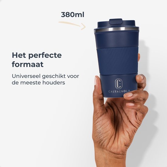 Castagnola Thermos Cup - Kaffeebecher To Go - Reisebecher für Kaffee und Tee - Teebecher - 380 ML - Edelstahl - Blau