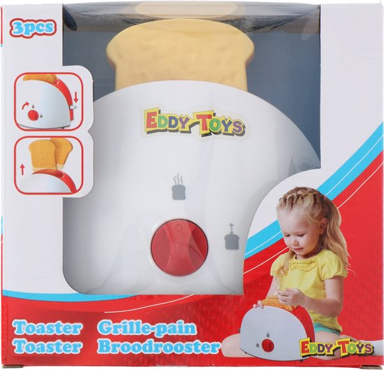 Eddy Toys Spielzeug-Toaster - Spielzeug-Küchengeräte-Toaster - inkl. Toast - Weiß