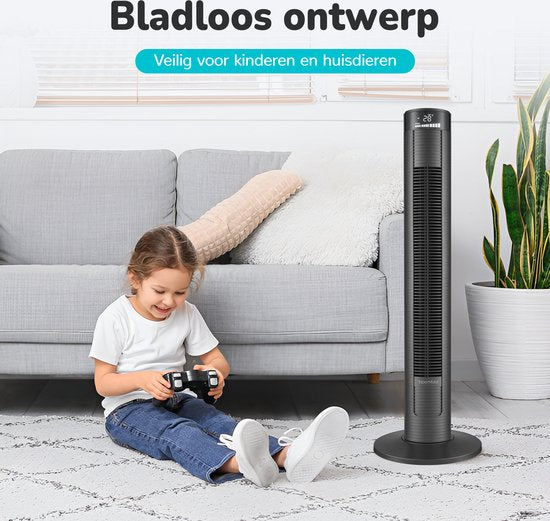 Bloomfold Turmventilator - 38 Zoll - Fernbedienung - Schlafmodus - 12-Stunden-Timer - Voll-LED-Display - Schwarz