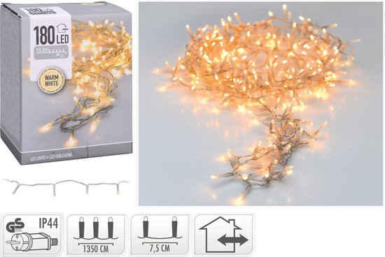 LED-Leuchten - 180 LED - 13,5 Meter - Warmweiß - Transparentes Kabel