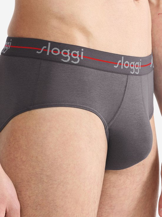 Sloggi Start Midi 2er-Pack Slips - Männer - Baumwolle/Elastan - Regular Waist - Elastisches Band - Schwarz/Grau - Größe XL