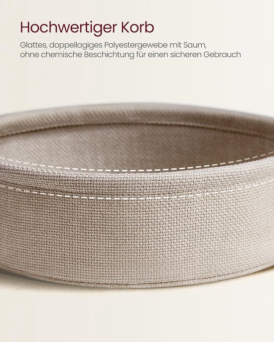 Furnstar - Couchtisch oval - Tisch mit Ablage - Beistelltisch - Wohnzimmertisch mit Stoffkorb - Modernes Design - Metallgestell - Mattweiß Kamelbraun