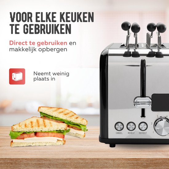 Qualitá® Toaster mit Clips für getoastete Sandwiches - Retro-Toaster - Sandwichhalter - Croque Monsieur Gerät - Edelstahl/Schwarz