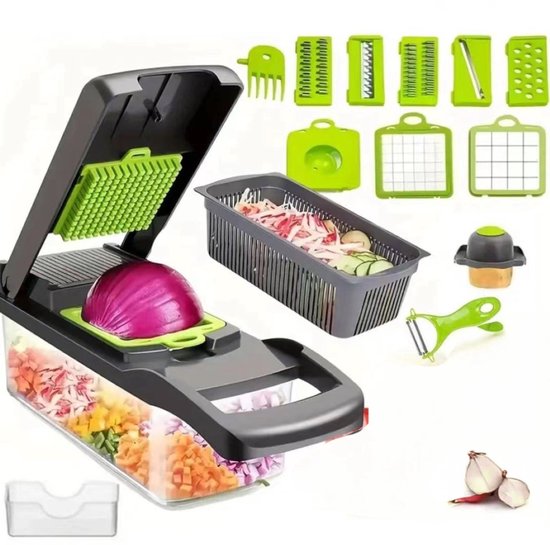 Mandoline - 16-teiliger Gemüseschneider - mit Auffangschale - Hobel - für Gemüse und Obst