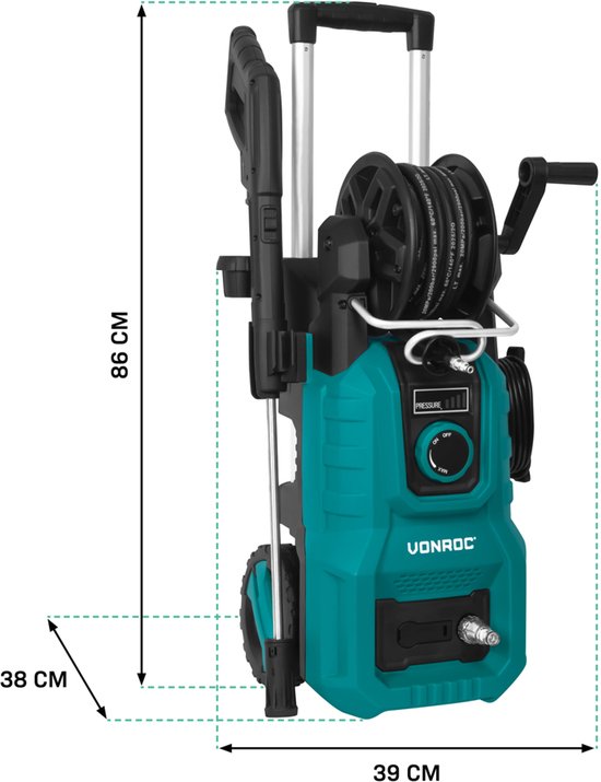 VONROC Hochdruckreiniger V24-3 - 2400W - 180 bar - Druckregler - Inkl. Terrassenreiniger, Schaumdüse und Zubehör