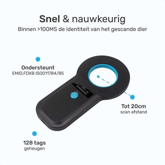 Dutchwide Chip-Lesegerät - Für Haustiere - Chipreader Pro - Bis zu 128 Tage - Schwarz