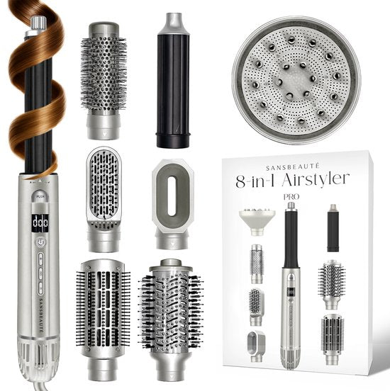 Sansbeauté® 8-in-1 Airstyler mit Diffusor - Multistyler - Rotierender Haartrockner - Haarstyler - Haartrockner - Wärmebürste - Lockenbürste - Lockenstab - Stylingbürste - Coldshot