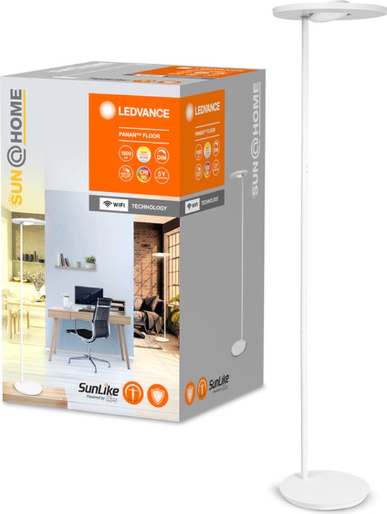 LEDVANCE SunHome Office Stehleuchte - 36W, 180 cm - Dimmbar Tunable White 2200-5000K - Wifi & Smart Home - Silber