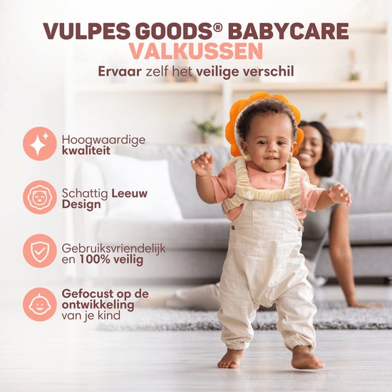 Vulpes Goods® BabyCare - Baby Kopfkissen - Baby Sicherheitskissen - Sturzrucksack - 3D Atmungsaktiv - Sicheres Laufen lernen - Löwe