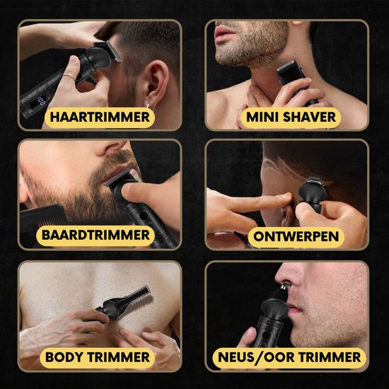 7-in-1 Barttrimmer Men + Standard - Trimmer für Bart und Körper - Inkl. 6 Aufsätze - Sansbeauté® - Body Groomer Men - Body Trimmer Men - Haartrimmer - Clippers - 0.5-15MM - Nase und Ohren - Trimmer - Bartmaschine - Multigroomer