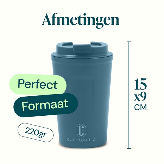 Castagnola Thermos Cup - Kaffeebecher To Go - Reisebecher für Kaffee und Tee - Teebecher - 380 ML - Edelstahl - Blau