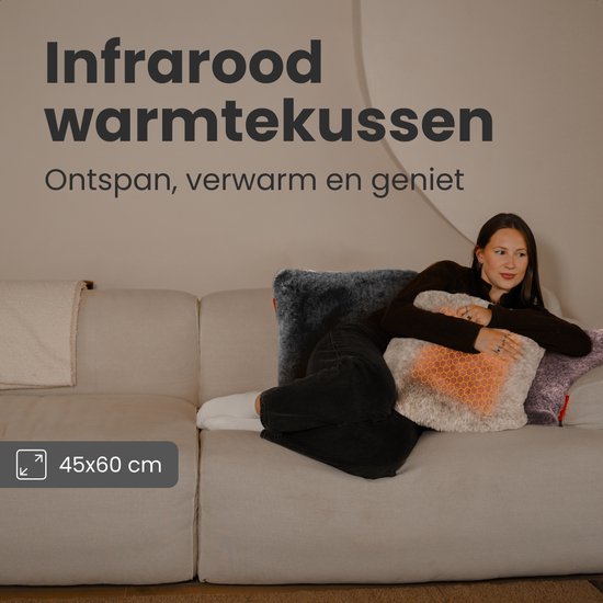 Auronic Wärmekissen - Teddy - 45x60 - Kabellos - Wiederaufladbar - Elektrisches Kissen - Infrarot - Anthrazit