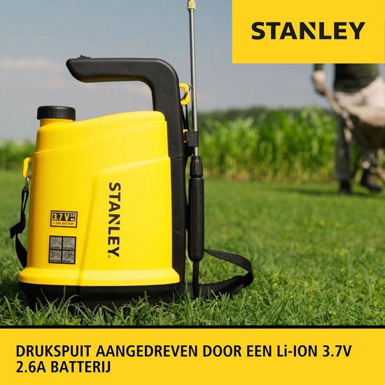 Stanley Drucksprühgerät 5 L, Drucksprühgerät, Gartensprühgerät, elektrisch, wiederaufladbare Lithium-Batterie, Teleskop-Lanze, verstellbare Düse, Autonomie 2,5 h, max 2 bar, 0,33 L/Minute, gelb/schwarz