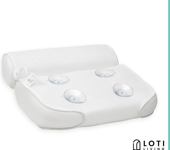 Loti Living Badekissen für die Badewanne - Badekissen - Nackenkissen für die Badewanne - Kopfstütze für die Badewanne - Badekissen mit Saugnäpfen - 6 Saugnäpfe - Ergonomisches Nackenkissen - Anti-Rutsch - Weiß