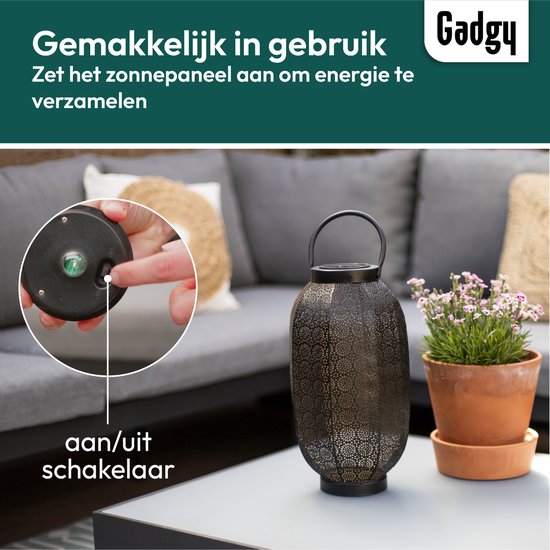 Gadgy Solar Laterne Blume groß - Solar Gartenbeleuchtung - LED Außenbeleuchtung mit Tag-/Nachtsensor - Tischlampe - Gartenlaterne - schwarz / gold - Metall - 36 x Ã˜20 cm