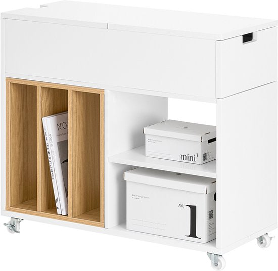 SoBuy FBT134-W Druckerschrank - Weißer Büroschrank mit 4 Rädern