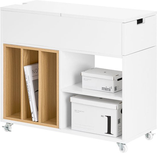 SoBuy FBT134-W Druckerschrank - Weißer Büroschrank mit 4 Rädern