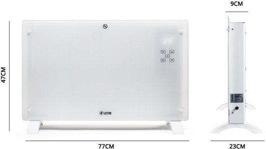 Vlectro - Elektroherd & Konvektor - 2000W - LED Display & Fernbedienung - Weißes Metall & Kunststoff - Wandmontage & freistehend - Energieeffizient mit Thermostat