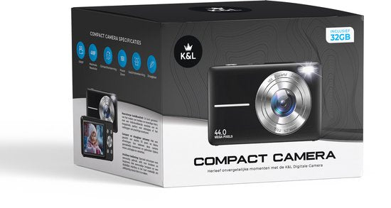 K&L Digitalkamera 4K - 64MP - Kamera - Kompaktkamera - Vlog Kamera - Für Kinder - Inklusive 64GB - NL Software