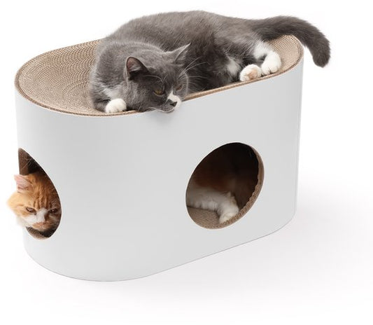 Jake und Jacky Kratzpappe für Katzen - Katzenhaus Pappe - Kratzbaum Pappe - Kratzkorb - Kratzbrett - Kratzmöbel - Kratzmatte Pappe - Katzenkorb - Katzenbett - 60x34x34cm