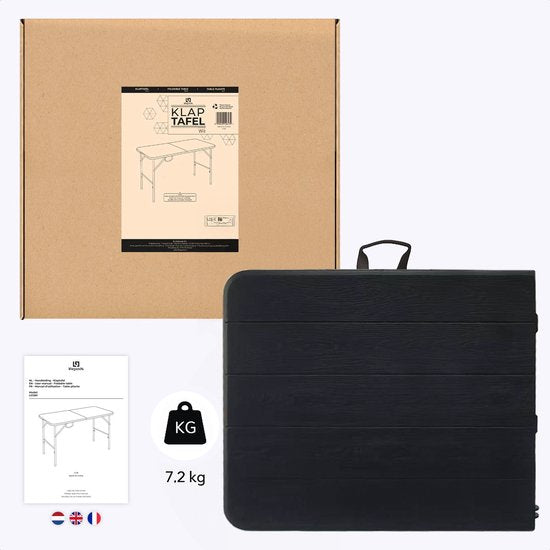 LifeGoods Klapptisch - 180x74 cm - Stabiler Klapptisch - Wetterfest - Klappbarer Esstisch - Campingtisch - Klapptisch für drinnen und draußen - Schwarze Holzmaserung