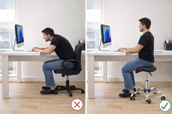 Bayt Sattelhocker - Sattelstuhl - Barbierhocker - Sattelhocker auf Rollen - Tabouret - Höhenverstellbar - Schwarz