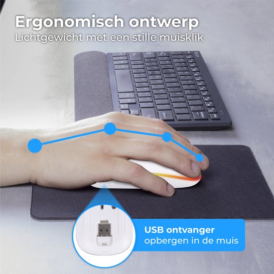 Nuvance - Kabellose Maus LED - Bluetooth - Ergonomisch - Laptop und Spiele - Kabellos - Weiß