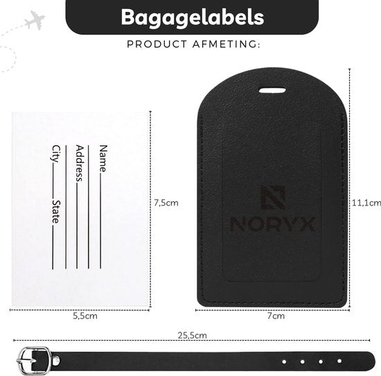 Noryx 4-teiliges Kofferetiketten-Set - Kofferetikett - Kofferanhänger - Kofferetikett - Grau, Weiß, Schwarz & Braun