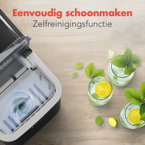 KitchenBrothers Eiswürfelbereiter - 1.5L - Eiswürfelbereiter - 12kg/24 Stunden - Tragbar - Selbstreinigungsfunktion - Schwarz