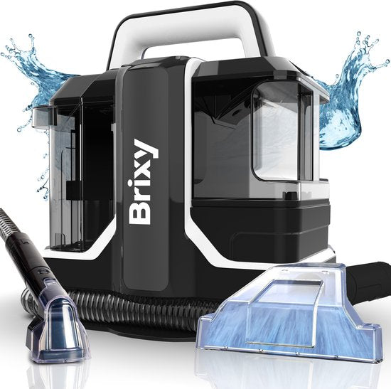 Brixy Professional Teppichreiniger - Fleckenreiniger - 2 Bürsten - Leistungsstark und tragbar - Sofa-Reiniger - Möbel-Reiniger - Sitz-Reiniger - Schwarz