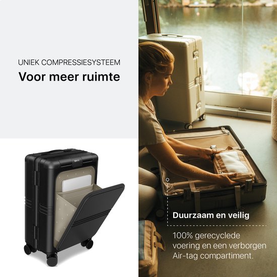ONYX Hybrid Pro Handgepäck Koffer mit Fronttasche 38 Liter - Recyceltes Polycarbonat und reißverschlussloses Design - Reisekoffer mit TSA-Schloss und Spinner-Rädern - Leichter Trolley mit Laptop-Fach - Onyx Schwarz