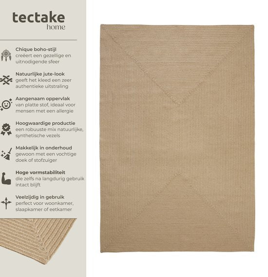 tectake® Flechtteppich - Boho-Stil - Juteteppich für den Innenbereich - Langlebig, pflegeleicht, formbeständig und allergikerfreundlich - Vintage-Teppich - Div. Größen - 160x230 cm