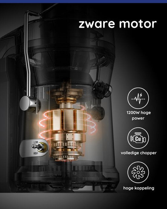 Safecourt Kitchen - Entsafter - Saftpresse für Obst und Gemüse - 3 Geschwindigkeiten - 1200 Watt - Schwarz/Silber