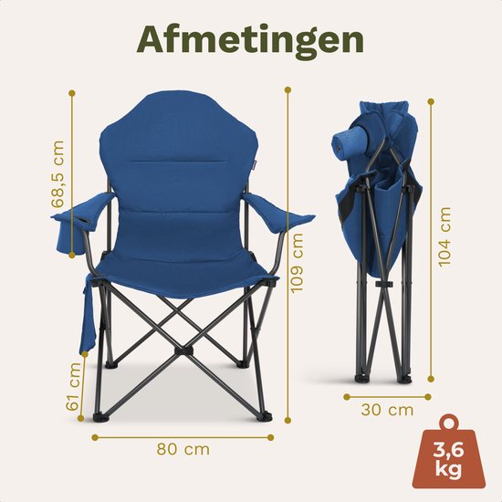 TRVLMORE Campingstuhl XXL - klappbar - 160KG Tragkraft - Inkl. Tragetasche - Klappstuhl - Angelstuhl - Campingstuhl - Klappstuhl - Blau