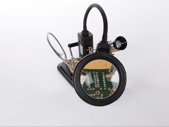 Velleman Multifunktionale dritte Hand mit Lupe und Lötwerkzeugen, ideal für Präzisionsarbeiten mit LED-Lupenlampe