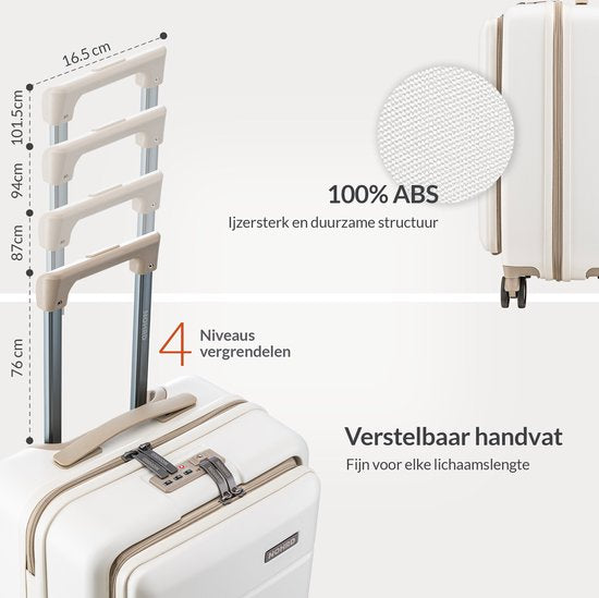 Nohrd Handgepäck Koffer 35 L - Spinner Räder - Trolley Leichtgewicht - Doppeltes TSA Schloss - Reisekoffer - praktische Fronttasche - Elfenbein