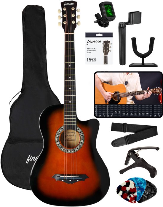 Finesse Western Akustikgitarre - Mit Videokurs - Für Kind & Erwachsener - Sunburst