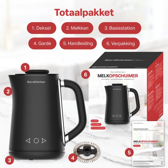 AoraKitchen Elektro-Milchaufschäumer - 5-in-1 - Milchaufschäumer - 500ML - Touch - Milchaufschäumer