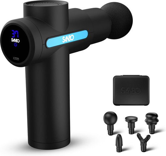 Sanbo Massage Gun Mini Gen 2 - Mit 5 Aufsätzen und 6 Stufen - Sport- und Entspannungsmassagegerät - Massage Gun - Professional - Schwarz