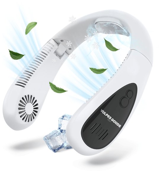 Vulpes Goods® Tech - Halsventilator mit Kühlelement - Wiederaufladbar & leise - Tragbarer Gesichtsventilator - 3 Stufen mit extra Kühlung - ELITE Version