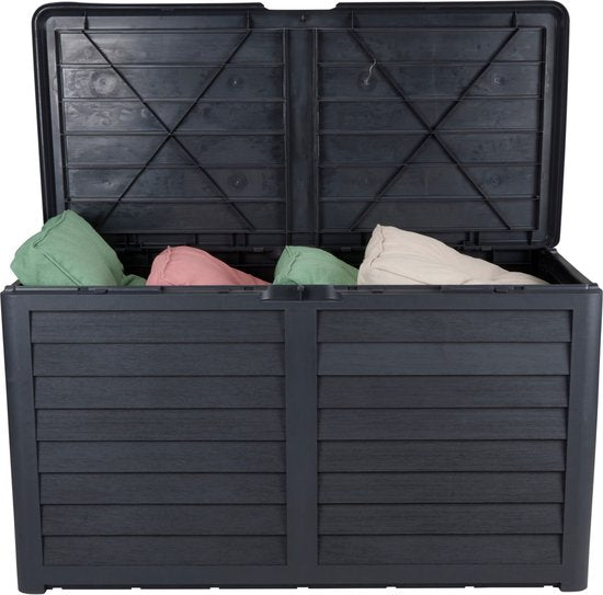 Lifetime Garden - Gartenkissenbox 420L – Aufbewahrungsbox mit Deckel 117,3 x 65,3 x 54,8 cm – Gartenbox mit Schlossoption – Für Garten und Garage – Kissenbox für den Außenbereich – Schwarz