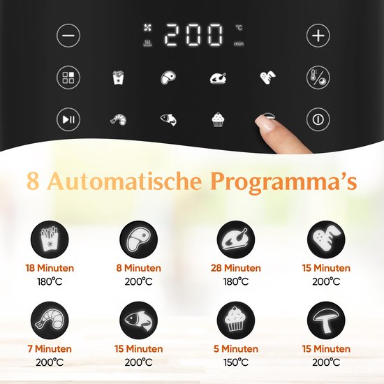JAP Appliances Ascension - Airfryer XL - Heißluftfritteuse XXL - 2000W - 7,6L Kapazität - 60ºC bis 200ºC - Schwarz