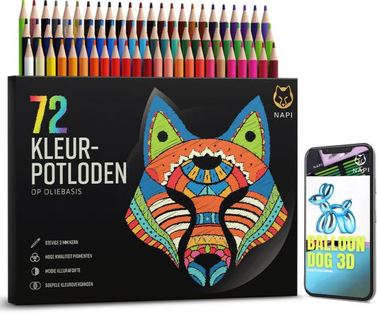 NAPI 72 Farbstifte inkl. Videokurs - Profi-Set - Stifte auf Ölbasis - Zeichenset für Erwachsene und Kinder