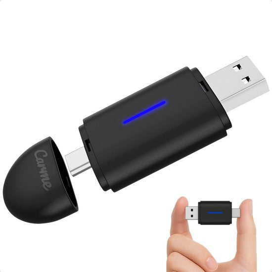 CarMe Mini 2-in-1 CarPlay Dongle - USB-A & USB-C - Drahtloses CarPlay & Android Auto - Android Auto Dongle - Schwarz