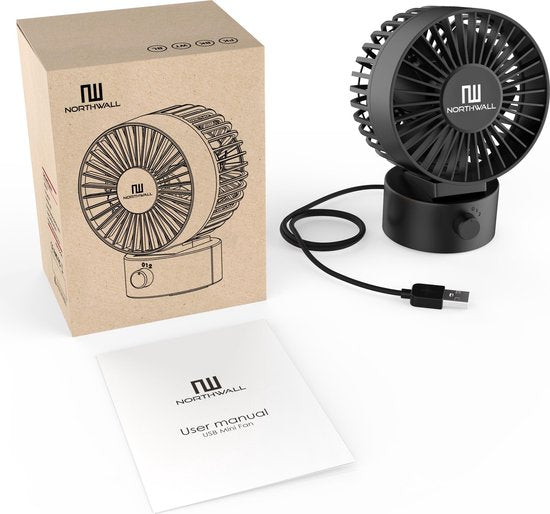 Northwall Mini-USB-Ventilator - Tischventilator - Leise - Retro - Zwei Motoren - Neigbar - 2 Geschwindigkeiten - Schwarz