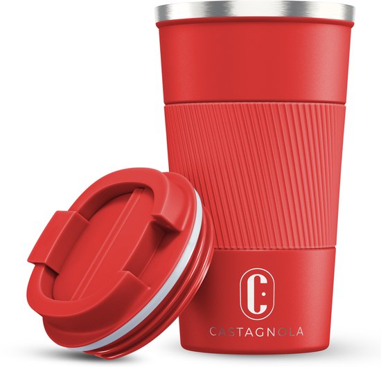 Castagnola Thermos Cup - Kaffeebecher To Go - Reisebecher für Kaffee und Tee - Teebecher - 510 ML - Edelstahl - Rot