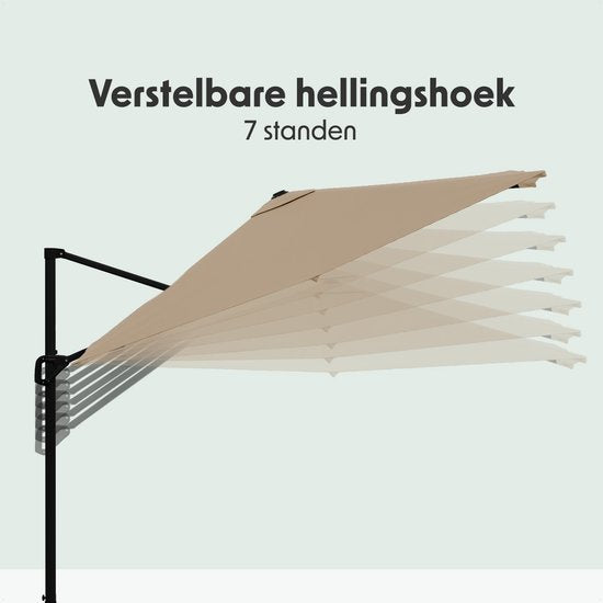 LifeGoods Sonnenschirm - 300x300 cm - neigbar - 7 Ständer - wasserdicht - mit Bezug - Taupe