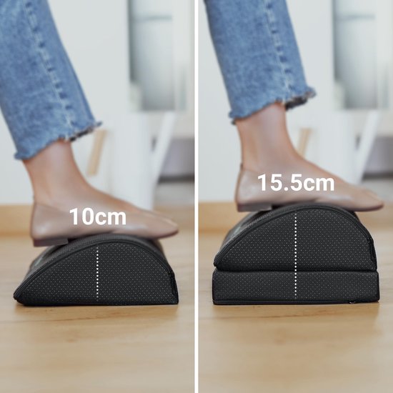 CozySense® Fußstütze Schreibtisch - Ergonomischer Fußhocker - Geeignet für Zuhause oder im Büro - Fußkissen - 2 verstellbare Höhen - Anti-Rutsch - Bezug mit Massagefunktion - Waschbar - Schwarz